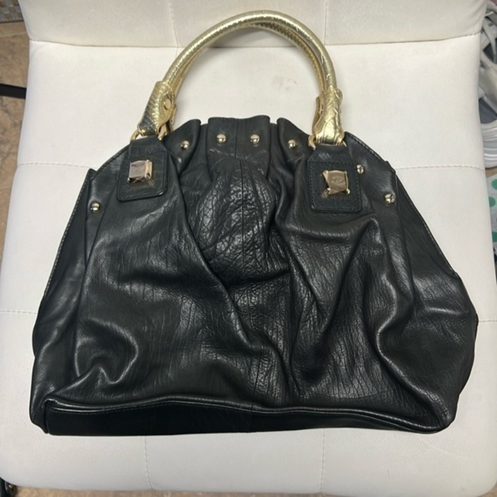 Blu girl, blue, marine, black, and gold purse